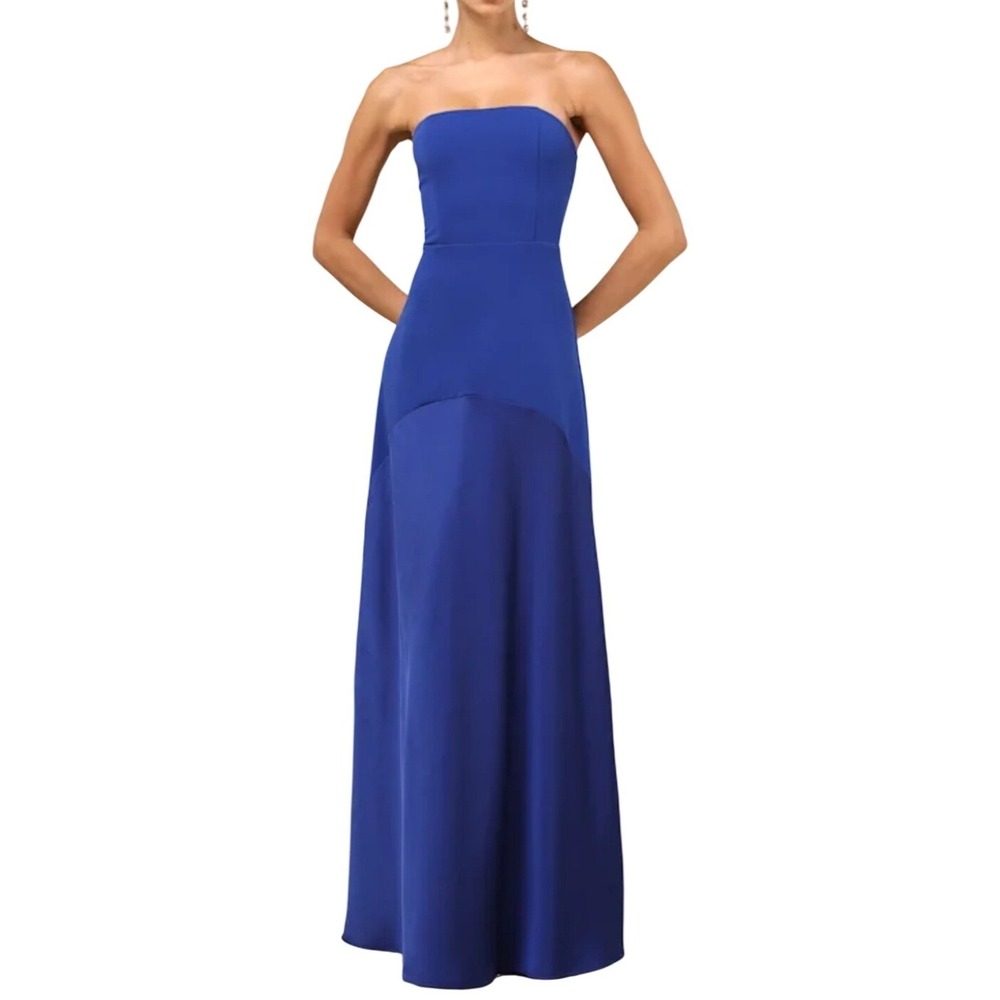 NWT Lulus Compelling Style Royal Blue Strapless A-Line Maxi Dress M Formal Satin